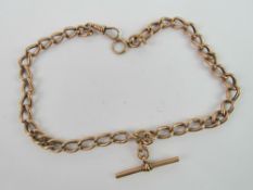 A 9ct rose gold Albert watch chain with two clasps and T-bar, hallmarked 375, 54.