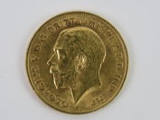 A 22ct gold half sovereign George V 1912, 20mm dia, 4g.