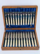 A Victorian oak cutlery box having countersunk brass cartouche engraved 'P' upon,