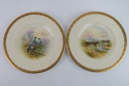 Coalport hand painted Cabinet plates - a pair of bone china,