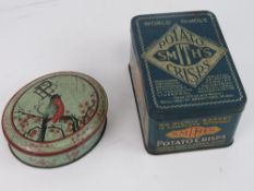 Two vintage tins, one being Smiths potatoes crisps, 15.