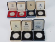 Silver proof crowns; Queen Mother 80th Birthday and 90th Birthday, 1981 Charles & Diana (x2),