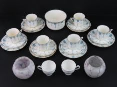 Late Victorian Ceramic Tea set - A gilt rimmed sky blue transfer decorated 6 place tea set