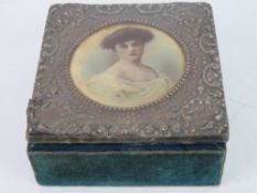 A HM silver and velvet jewellery box, silk lining,