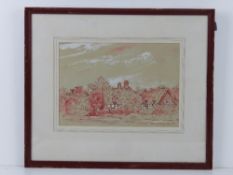 Edward Stamp (XX-XXI) Red ink and guoache ' Buckinghamshire Thatch, Thatched Cottages,