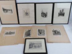 Edward J Cherry ( 1886-1960) 8 x signed etchings ( some framed) ' Staple Inn , Holborn ' ,