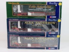 Three Corgi Limited Edition scale model lorries inc Eddie Stobart and Alex Anderson.