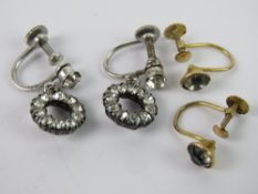 A pair of 9ct gold screw back white stone earrings,