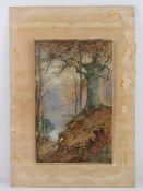 Thomas Tayler Ireland ( act1880-1927) Watercolour A figure in a boat on a woodland lake Signed