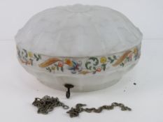 An Art Deco glazed hanging ceiling pendant shade, having floral decoration upon, 31cm dia,
