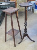 An Edwardian square shaped oak planter stand, 90cm high.