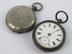 A HM silver pocket watch, white enamel dial, a/f. Together with an 800 silver pocket watch case.