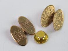 A pair of 9ct rose gold cufflinks, together with a single 9ct gold shirt stud, in vintage box.
