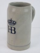 West German Salt glaze Tankard - a tall tankard ( 1 litre) with loop handle marked 'HB' under a