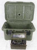 An Army coolbox together with a British army field telephone No. Y7815.