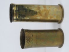A British trench art 40mm shell case, together with a WWI trench art 75mm shell casing.