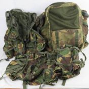 A British Military DPM field pack, a patrol pack and a DPM chest rig.