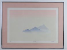 Signed limited edition print 'Blue Valley' no30/60 and signed lower right in pencil, Janet? King,