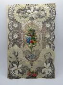 A decoupage Sweetheart or Valentines card having central floral bouquet including Lily of the