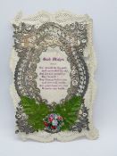 A Sweetheart or Valentines card paperlace and decoupage appliqué,