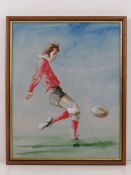 Acrylic on card by Richard O'Connell, entitled Barry John 1971,