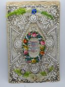 A decoupage and embroidered Sweetheart or Valentines card, no message within, approx 18.5 x 12cm.