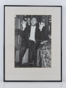 Mohammed Ali black and white photographic print, sight size 35 x 34.5cm, framed and mounted.