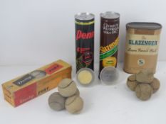 A quantity of assorted boxed vintage tennis balls including; Slazenger, Penn, Dunlop. Four items.