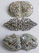 Three Art Deco convertible double collar clip / duette brooches.