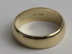 A 14ct gold ring, D shaped band, unengraved, having Polish hallmark W3 (Warsaw 585 assay mark),