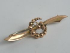 A Chester hallmarked vintage brooch having beaded crescent and grapes design, 3.8cm in length, 1.2g.