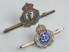 Two silver and enamel Navy Sweetheart brooches.