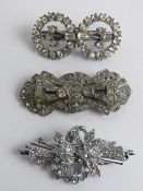 Three Art Deco convertible double collar clip / duette brooches.