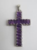 A large silver and purple stone crucifix, stamped 925, 3.8cm inc bale.