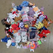 A vast collection of TY beanie babies, mostly bears,