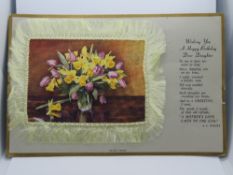 A large size birthday postcard 'Greeta Series' featuring daffodils and tulips, 22 x 14.