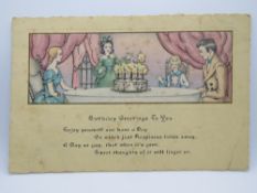 A vintage Birthday Greetings postcard, made in the U.S.A., approx 17 x 11cm.
