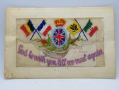 'God be with you till we meet again' embroidered WWI sweetheart greetings postcard,