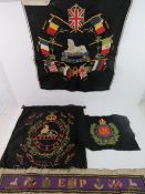 A quantity of WWI embroidered samplers including Lincolnshire Regiment bearing label 'No13606 Mr E