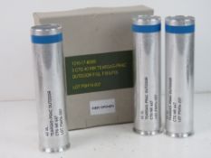 Three inert 40x165 Practice Teargas casings in original box,