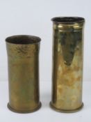 A British trench art 40mm shell case, together with a WWI trench art 75mm shell casing.