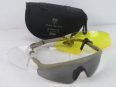A pair of NATO Military Revision Sawfly ballistic protective glasses, with yellow,