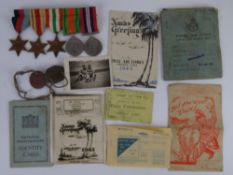 Five WWII medals on bar with paperwork includes; 1939-1945 star, Africa star, Italy star,