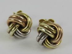 A pair of 9ct gold tri-colour Russian knot earrings, with butterfly backs, 1.8g.