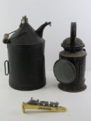 A British Railways lantern having original blue and red glass slides, marked B.R.