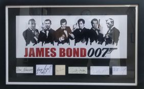 A rare framed montage having the hand-written signatures of all six 'James Bond 007' actors;