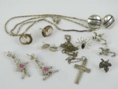 A quantity of silver and white metal jewellery including Sterling silver crucifix.