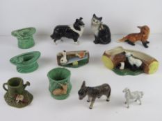 A quantity of ceramics including Bewsick cat, Beswick Collie dog, Sylvac, Horsea, etc.