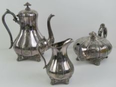 A large size three piece silver plated tea set by James Dixon & Sons.