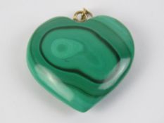 A large malachite heart pendant on 9ct gold bale, approx 3.4cm wide.